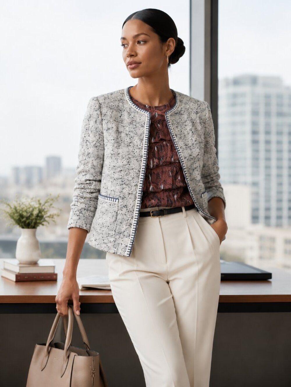 Rebecca Taylor Speckled Tweed Jacket Gray Size 12 NWT Workwear Blazer